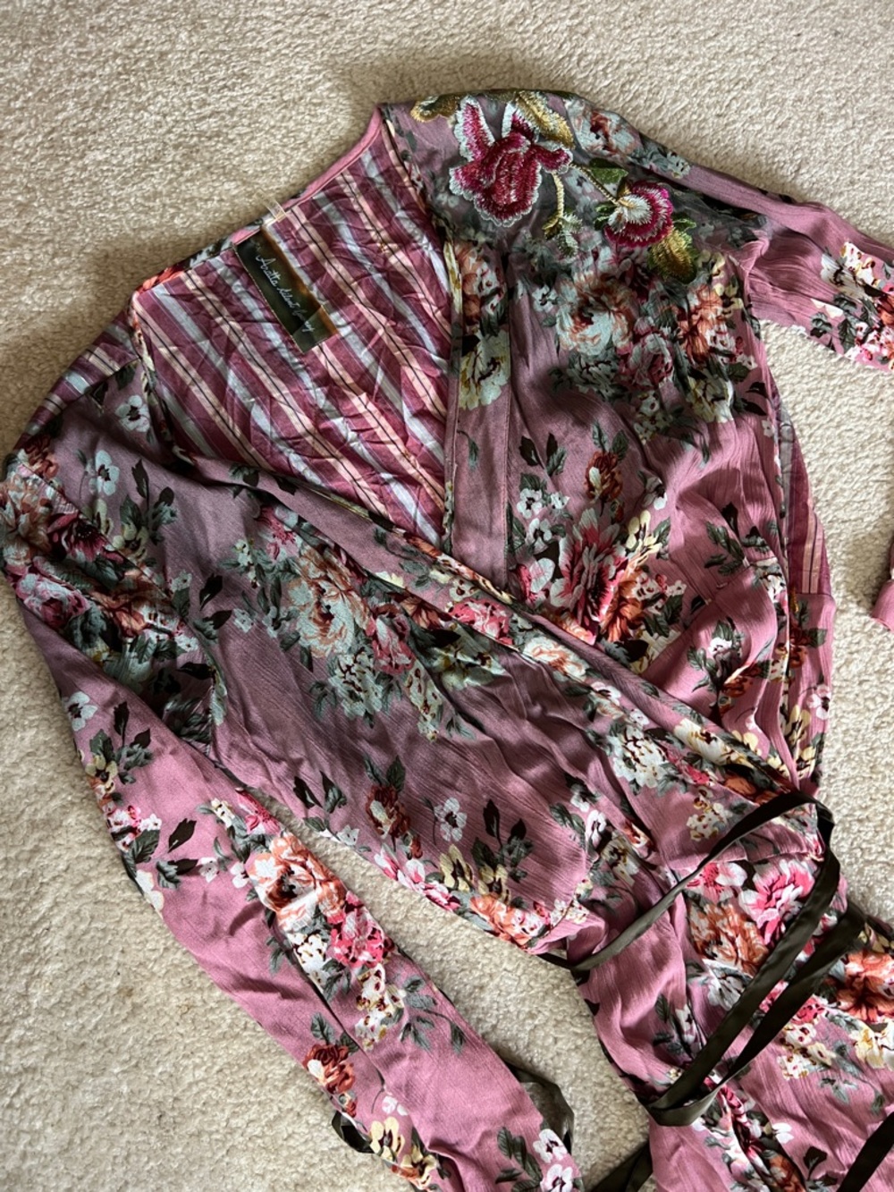 Aratta Silent Journey Floral Wrap Maxi Dress in Mauve Pink with Waist Tie - Picture 5 of 15